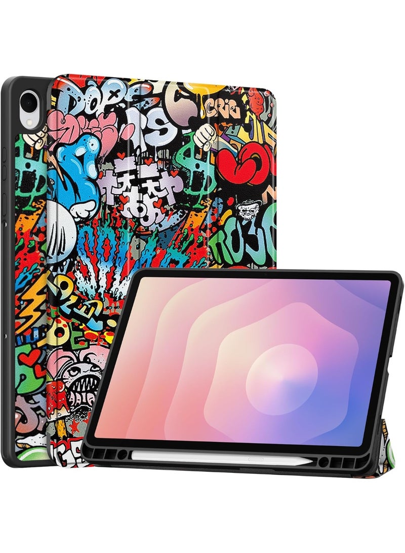 Tablet Case for Samsung Galaxy Tab S11 11 inch 2025 (SM-X730/SM-X736B), Tri-Fold PU Leather Case with Auto Wake/Sleep, Soft TPU Back Cover Built-in Pen Holder (Graffiti) - Image 1
